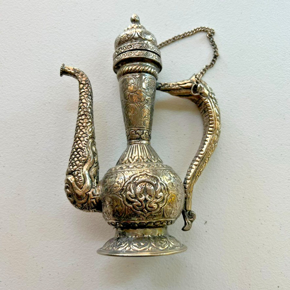Antique Hand Crafted Repousse Teapot Vessel 8" Height